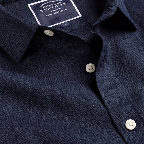 Charles Tyrwhitt Pure Linen Shirt - Navy - Picture 3 of 4